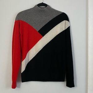 100% Cashmere Ski Color Block Mock Neck